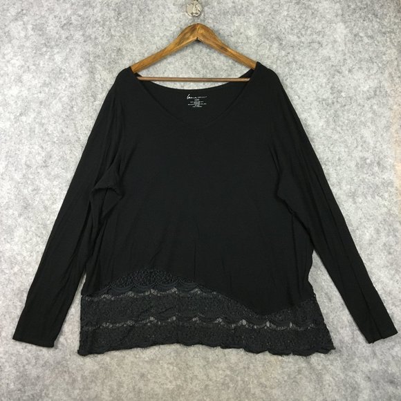 Lane Bryant Tops - Lane Bryant Top 18 20 Long Sleeve Scoop Neck Lace Hem Asymmetric Career Casual